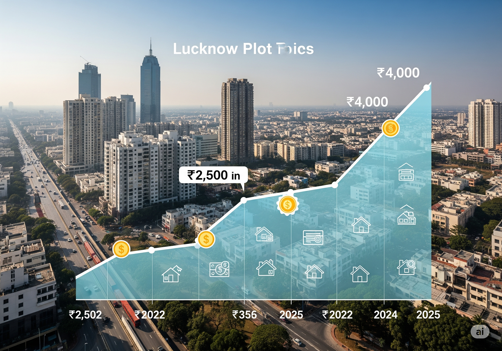 Lucknow plot price trend graph from 2022 to 2025 showing property rate growth for approved plots